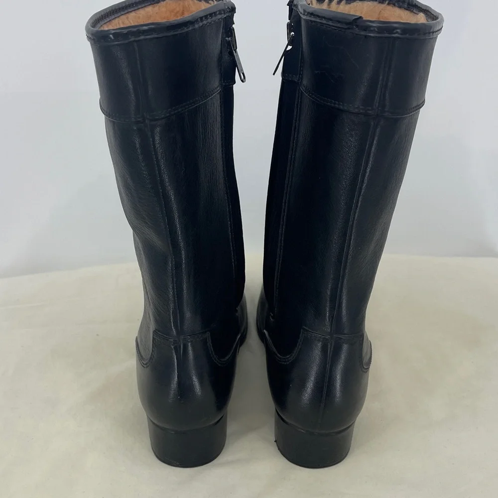 Black RUBBER Women's RAIN Boots SIZE 8 FLEESE LINED SIDE ZIPPER